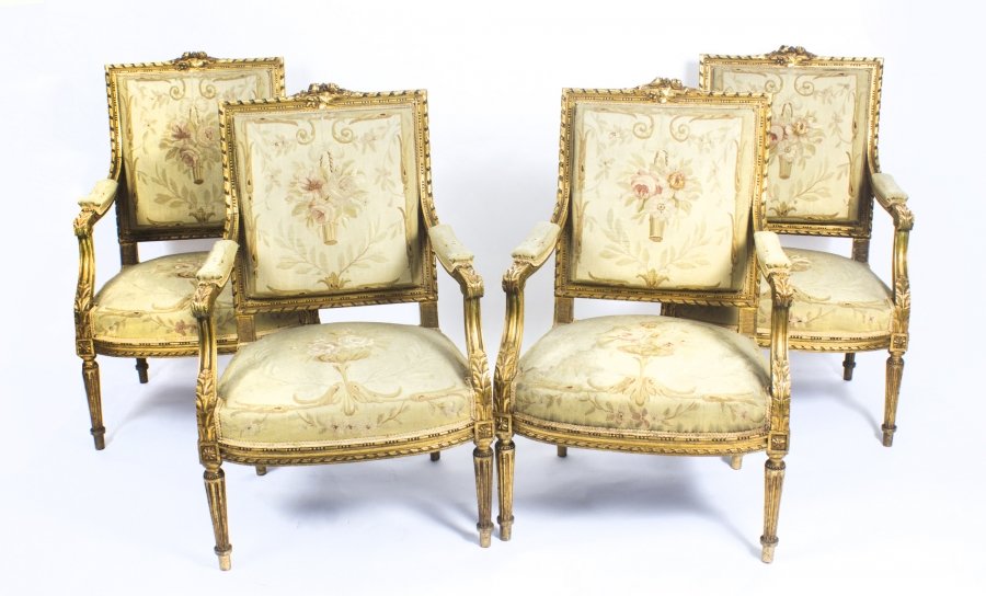Antique Set of Four  Louis XVI Revival Giltwood Armchairs Late 19 Century | Ref. no. 08654 | Regent Antiques
