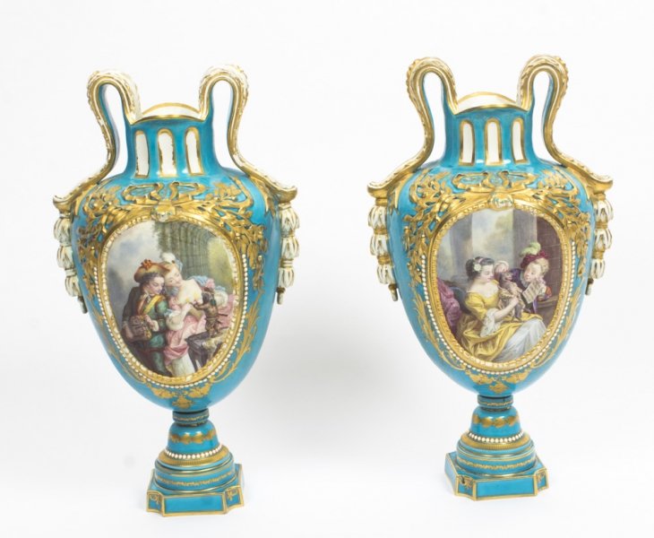 Antique Pair Large French Bleu Celeste Sevres Vases 18th C | Ref. no. 08681 | Regent Antiques