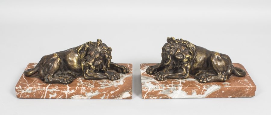 Antique Pair Grand Tour Bronze Lions on Marble Bases 19th C | Ref. no. 08709 | Regent Antiques