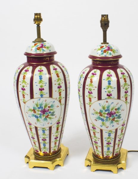 Large Pair French Ormolu Mounted Red Sevres vases lamps Mid Century | Ref. no. 08721 | Regent Antiques