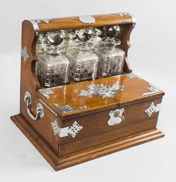 Antique English Victorian Oak Three Crystal Decanter Tantalus C1870 | Ref. no. 08737 | Regent Antiques