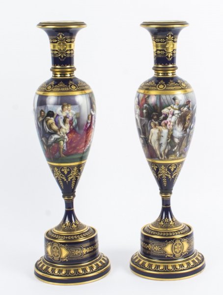 Antique Pair Vienna Porcelain Pedestal Vases on Stands 19th C | Ref. no. 08781 | Regent Antiques