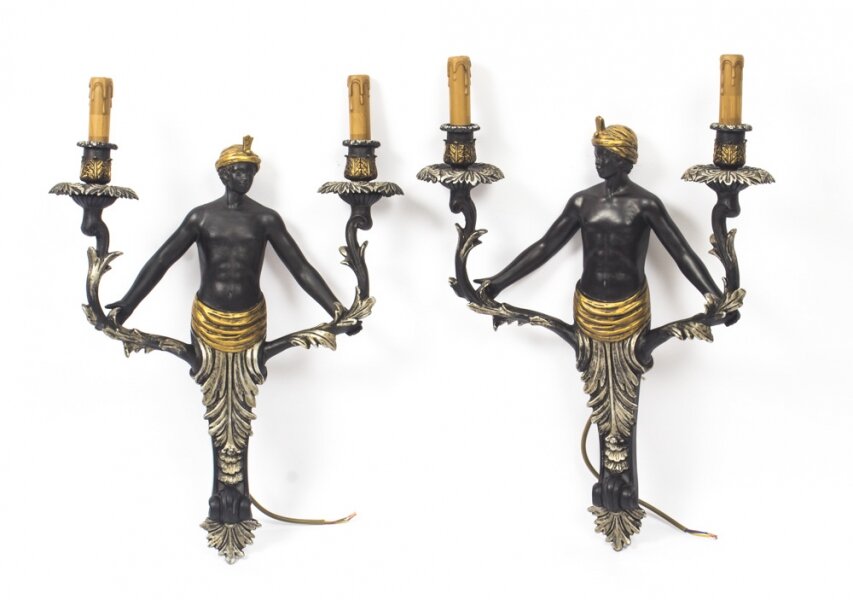 Stunning Pair of Blackamoor Twin Arm Sconces Wall Lights | Ref. no. 08808 | Regent Antiques