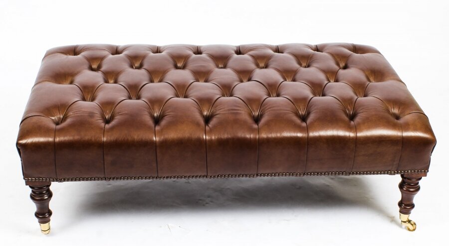 Bespoke Large Leather Stool Ottoman Coffee table Hazel 4ft x 2ft 6inches | Ref. no. 08848 | Regent Antiques