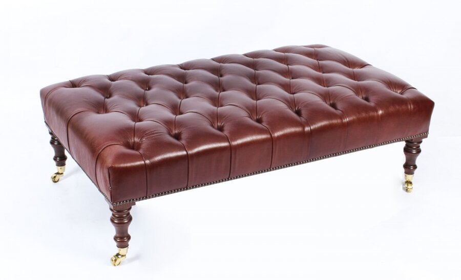 Bespoke Large Leather Stool Ottoman Coffee table Chestnut  4ft x 2ft 6inches | Ref. no. 08848c | Regent Antiques
