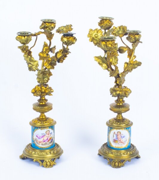 Antique Pair Sevres Bleu Celeste Porcelain Ormolu Candelabra 19th C | Ref. no. 08867 | Regent Antiques