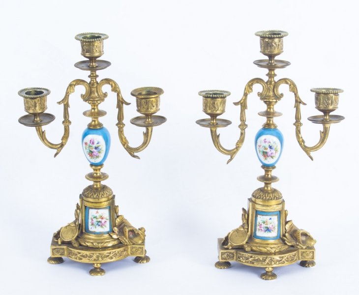 Antique Pair Sevres Bleu Celeste Porcelain &  Ormolu Candelabra 19th C | Ref. no. 08916 | Regent Antiques