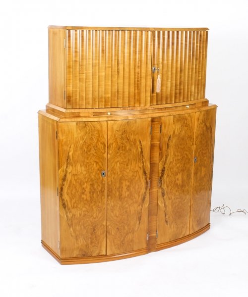 Antique Art Deco Burr Walnut Half Moon Cocktail Bar c.1930 | Ref. no. 08961 | Regent Antiques