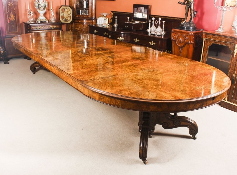 Antique 13ft Victorian Burr Walnut Marquetry Inlaid Dining Table 19th C | Ref. no. 08991 | Regent Antiques