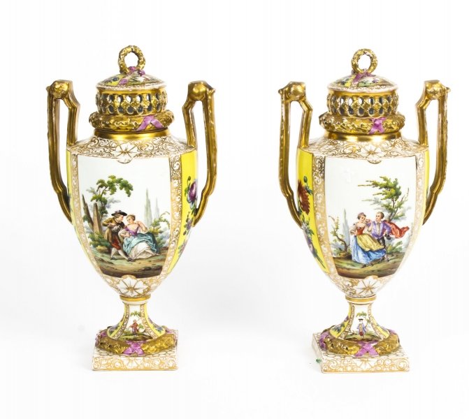 Antique Pair Helena Wolfsohn Dresden Porcelain Vases  19th C | Ref. no. 09058 | Regent Antiques