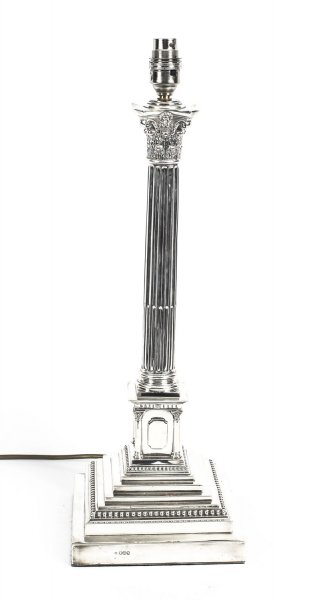 Antique Victorian Sterling  Silver Corinthian Column Table Lamp 19th C | Ref. no. 09075 | Regent Antiques