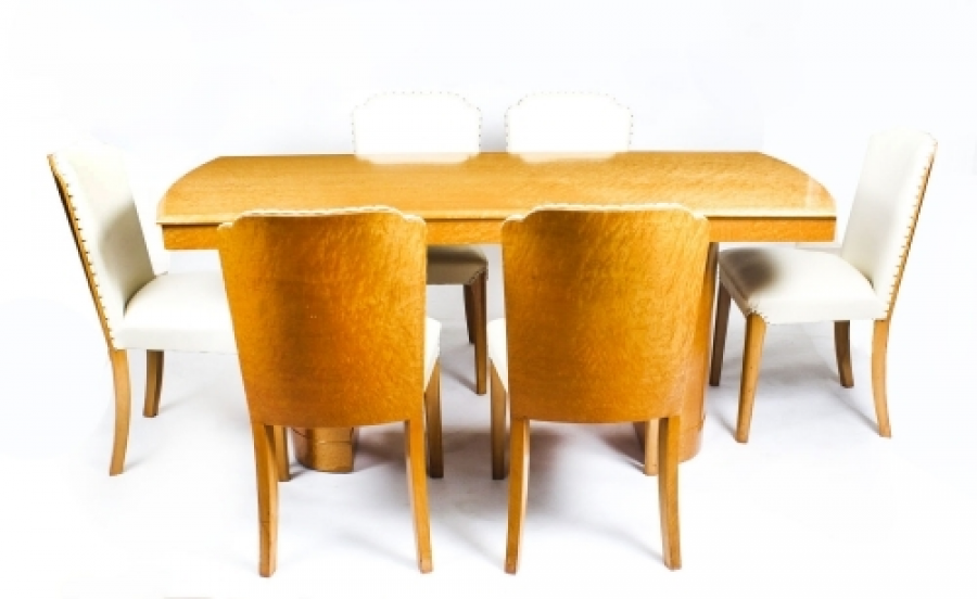 Antique Art Deco Birdseye Maple Dining Table & 6 chairs C1930 | Ref. no. 09092a | Regent Antiques