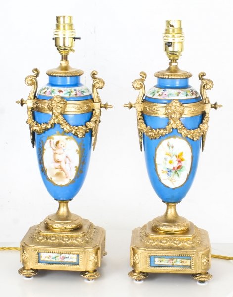 Antique Pair Large French Bleu Celeste Sevres Vases Lamps 19th C | Ref. no. 09126 | Regent Antiques