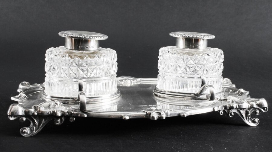 Antique English Silver Inkstand Cut glass Wells J Dixon  1899  19th Century | Ref. no. 09130 | Regent Antiques