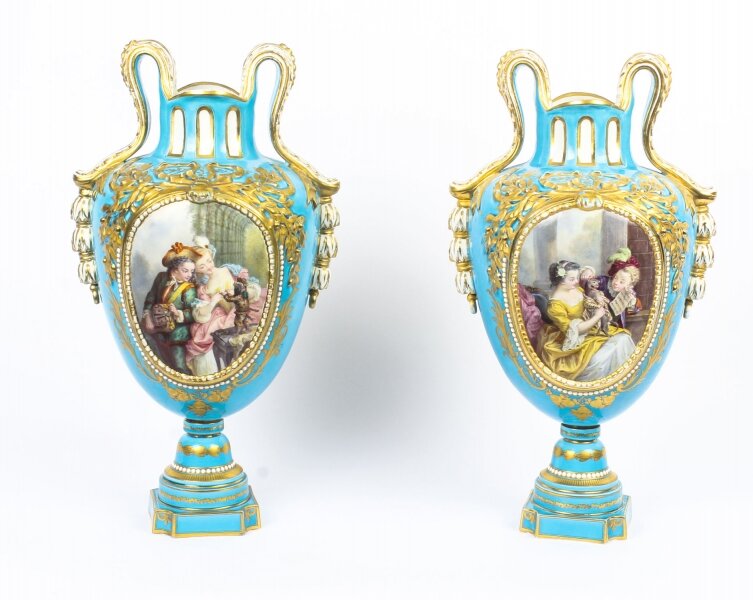 Antique Pair of French Sevres Porcelain Bleu Celeste Vases 18th Century | Ref. no. 09135 | Regent Antiques