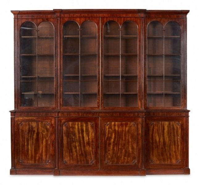 Antique Regency Flame Mahogany Four Door Breakfront Bookcase 19th C | Ref. no. 09165 | Regent Antiques