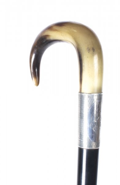 Antique Victorian Horn Handled Walking Cane Stick Silver Handle 1922 | Ref. no. 09226 | Regent Antiques