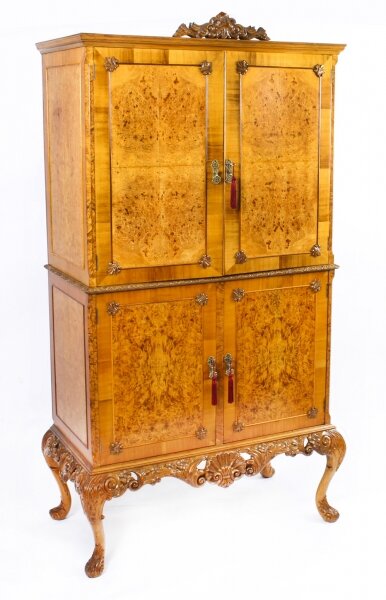 Vintage Burr Walnut Cocktail Drinks Dry Bar Cabinet Mid 20th Century | Ref. no. 09286 | Regent Antiques