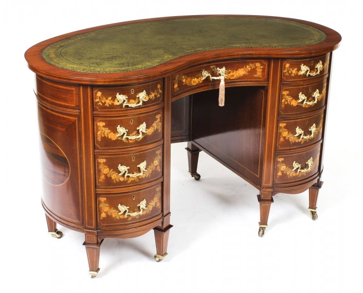 Antique Victorian Mahogany Marquetry Kidney Shaped Desk 19th Century | Ref. no. 09338 | Regent Antiques