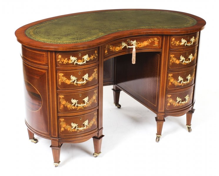 Antique Victorian Mahogany Marquetry Kidney Shaped Desk 19th Century | Ref. no. 09338 | Regent Antiques