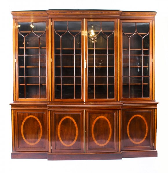 Antique English Flame Mahogany & Inlaid  Four Door Breakfront Bookcase 19th C | Ref. no. 09339 | Regent Antiques