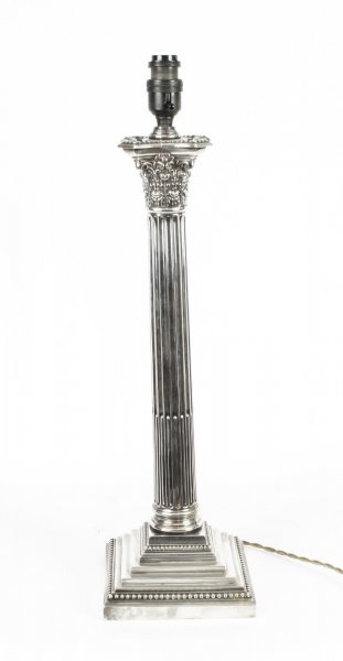 Antique Edwardian Sterling  Silver Corinthian Column Table Lamp Dated 1914 | Ref. no. 09364 | Regent Antiques