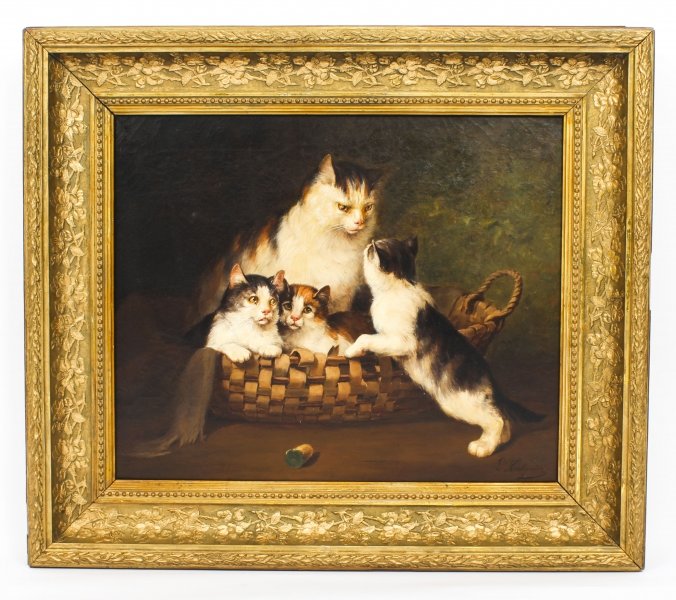 Antique French Oil on Canvas Painting  of Kittens L. Cabaniez  19th Century | Ref. no. 09370 | Regent Antiques