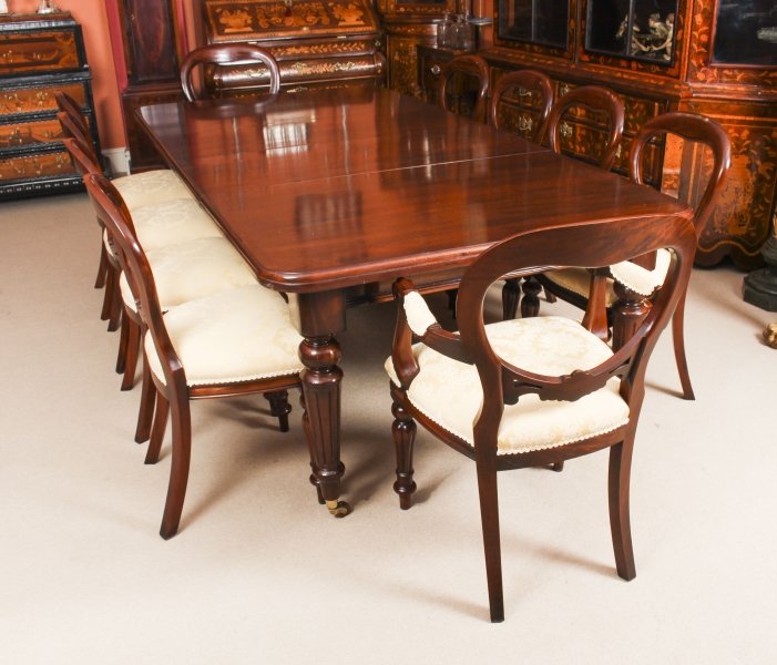 Antique 8ft  Mahogany Dining Table C1860 & 10 Balloon Back Chairs | Ref. no. 09373a | Regent Antiques