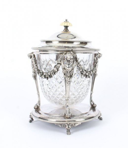 Antique Victorian Silver Plate & Cut Glass Biscuit Barrel by Elkington 19th C | Ref. no. 09468 | Regent Antiques