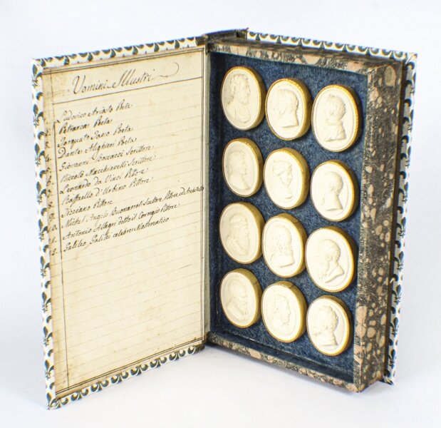 Antique Set 24 Book Framed Plaster Grand Tour Intaglios Emperors Artists  19th C | Ref. no. 09496 | Regent Antiques