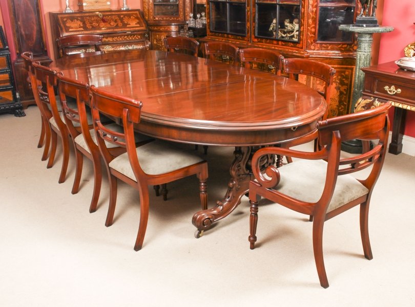 Antique Victorian Mahogany Twin Base Dining Table 19th C & 10 chairs | Ref. no. 09528b | Regent Antiques
