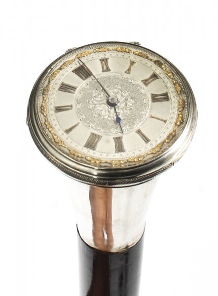 Antique French Silver & Ebonised Watch Opera Cane Walking Stick 19th C | Ref. no. 09531 | Regent Antiques