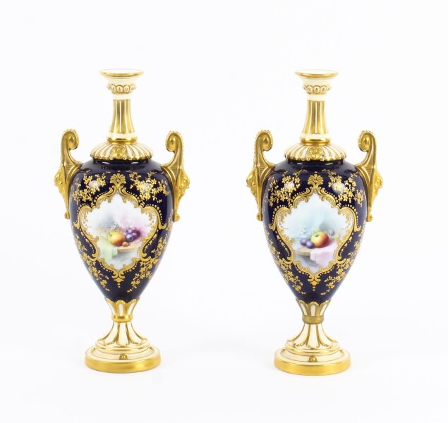 Antique Pair Royal Worcester Porcelain Two Handled Pedestal Ovoid Vases 1903 | Ref. no. 09604 | Regent Antiques