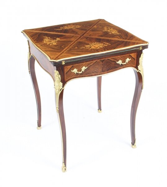 Antique Victorian Ormolu Mounted  Marquetry Envelope Card Table c.1880 19th C | Ref. no. 09614 | Regent Antiques