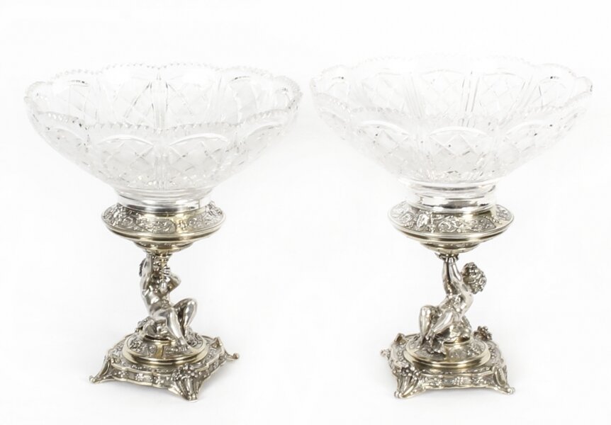 Antique Pair English Victorian Silver Plate & Cut Glass Centrepieces 1883 19th C | Ref. no. 09633 | Regent Antiques
