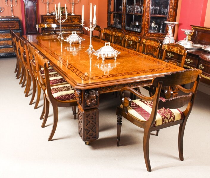 Antique 12ft Elizabethan Ref No, Antique Oak Dining Room Table And Chairs Set