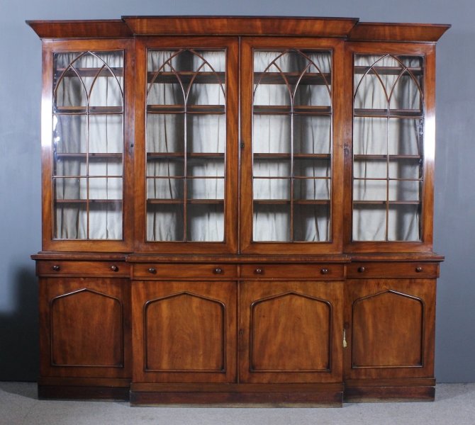 Antique Victorian Burr Walnut Breakfront Bookcase c1850 19th Century | Ref. no. 09709 | Regent Antiques