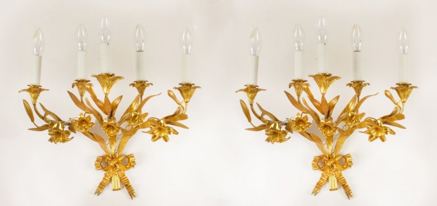 Antique Pair Louis XVI Revival Five Branch Wall Lights  c1920 | Ref. no. 09712 | Regent Antiques