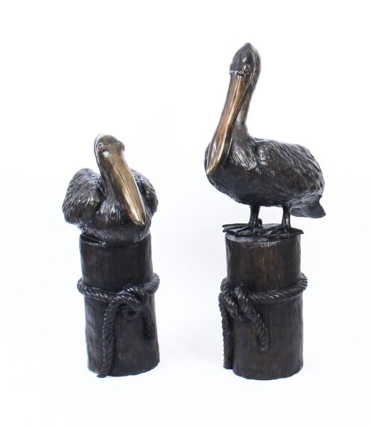 Vintage Large Pair Bronze Pelicans on Mooring Posts Late 20th Century | Ref. no. 09752a | Regent Antiques