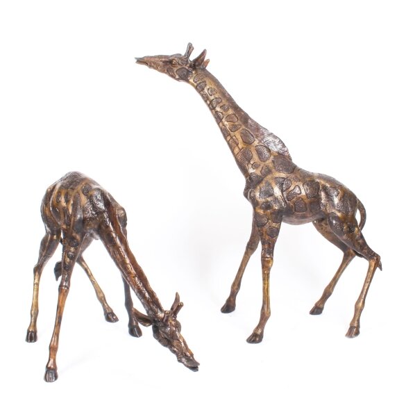 Vintage Highly Detailed Pair of Large Bronze Giraffes Late 20th Century | Ref. no. 09759a | Regent Antiques