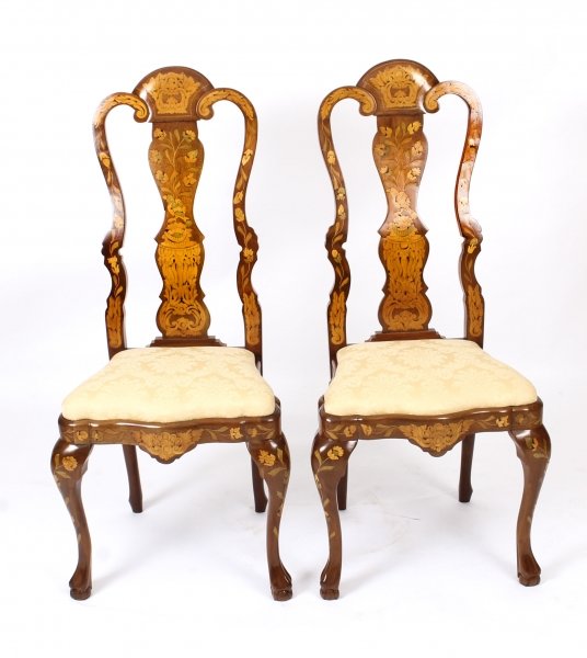 Antique Pair  Dutch Floral Marquetry Walnut Dining Chairs Late 18th Century | Ref. no. 09775c | Regent Antiques