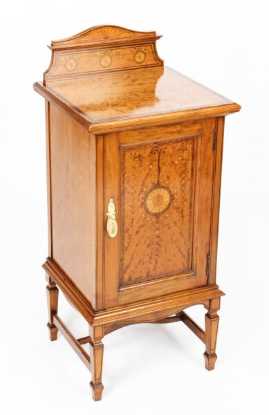 Antique Victorian Satinwood & Inlaid Bedside Cabinet c.1880 19th Century | Ref. no. 09782c | Regent Antiques