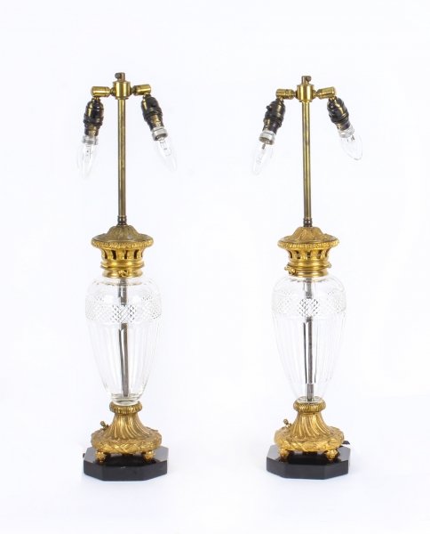 Antique Pair of French Ormolu & Glass Table Lamps with Marble Bases Circa 1900 | Ref. no. 09802 | Regent Antiques