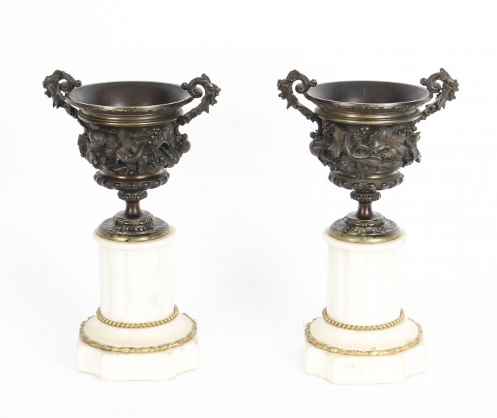 Antique Pair Bronze Ormolu Marble Pedestal Urns Auguste Nicolas Cain 19thC C1850 | Ref. no. 09814 | Regent Antiques