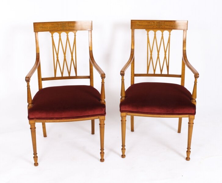 Antique Pair Sheraton Revival Satinwood Armchairs by Maple &  Co C1870 19th C | Ref. no. 09826a | Regent Antiques