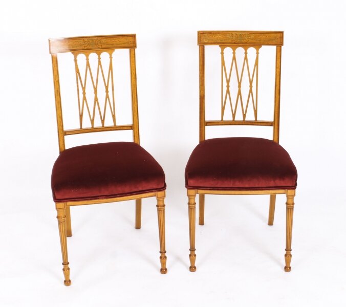 Antique Pair Satinwood Sheraton Revival Side Chairs by Maple & Co  C1870 19th C | Ref. no. 09826b | Regent Antiques