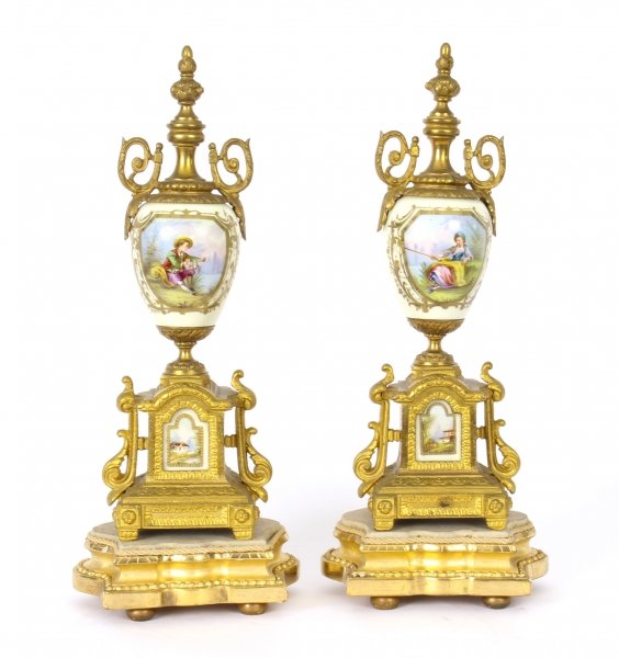Antique Pair French Sevres Style Porcelain and Ormolu Urns on Stands C 1880 | Ref. no. 09832 | Regent Antiques