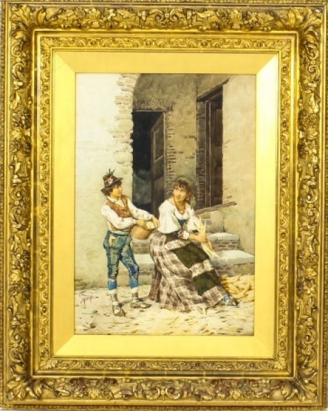 Antique Watercolour Painting \'Figure di Due Popolani\' by F. Indoni C 1890 19th C | Ref. no. 09847 | Regent Antiques