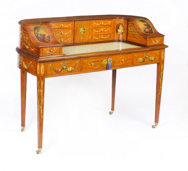 Antique Edwardian Satinwood & Floral Painted Carlton House Writing Desk Ca 1900 | Ref. no. 09868 | Regent Antiques