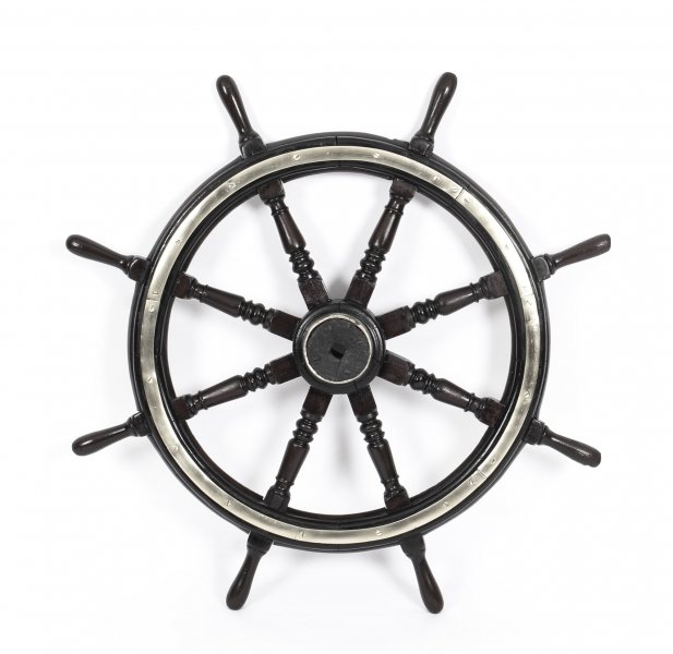 Large Antique Victorian Eight Spoke Mahogany and Brass Ships Wheel 19th Century | Ref. no. 09876 | Regent Antiques
